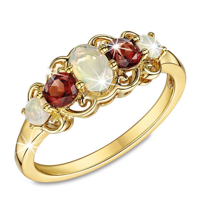 Anel Harmony Opal and Garnet